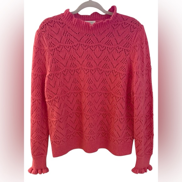 Sundance Sweater Womens XL Pink Pointelle Knit Mock Neck Ruffle Cuff Wool Blend - Picture 1 of 7